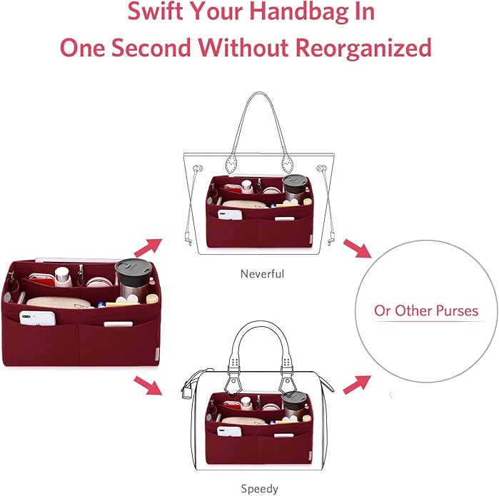 ZTUJO Felt Purse Organizer, Multi Pocket Bag in Bag Organizer For Tote & Handbag Shaper, Speedy 30, Speedy 35 and Speedy 40