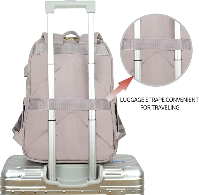 KROSER Laptop Backpack for Women 15.6 Inch Stylish Daypack with USB Charging Port, Water-repellent Nylon Backpack for Travel/Business, Dusty Pink