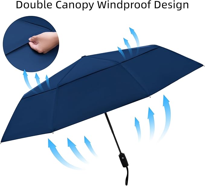TradMall Travel Umbrella, 42/45 Inches Double Vented Canopy Windproof Automatic Strong Compact Folding Umbrellas for Rain Women and Men
