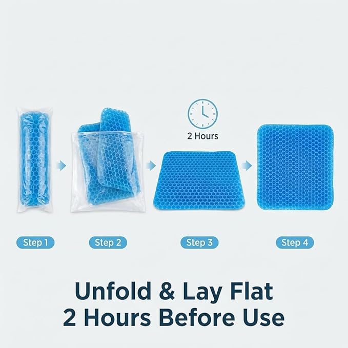 QWORK Gel Seat Cushion, Gel Cushion, Cool & Breathable & Non-Slip for Car, Office, Home, Wheelchair (Blue, 40 x 35 x 3.2 cm)