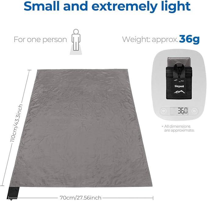 Pocket Picnic Blanket for 1 Person, 43.3x27.56″ (1.27oz) Super Light Compact Beach Blanket, SandProof Waterproof Portable Beach Picnic Mat for Outdoor Hiking Camping Travel Festival(Gray)