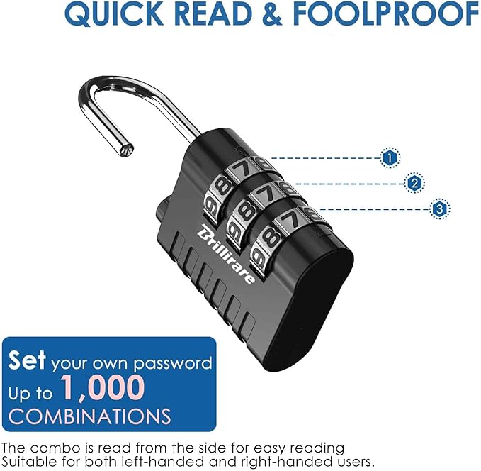 8 Pack Combination Lock, 3-Digit Waterproof Keyless Padlock, Zinc Alloy Outdoor Resettable Travel Luggage Locks for Backpack, Gym Locker, Hasp, Fence, Gate, Case, Toolbox-Black