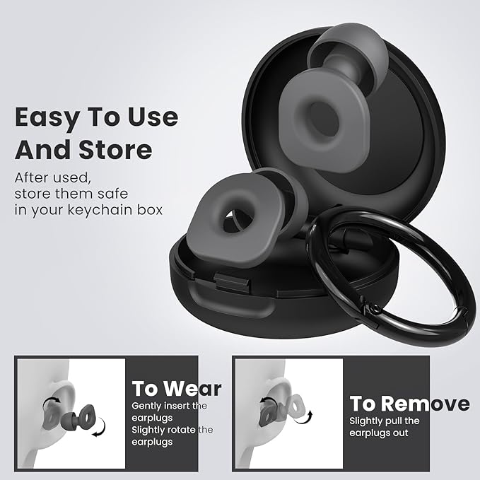 2 Pairs of Earplugs for Sleeping,Reusable Hearing Protection Ear Plugs with 8 Pairs Ear Tips & One Connector Cord,Soft Earplugs for Noise Reduction,Concert,Musician & Work - 25dB-30dB