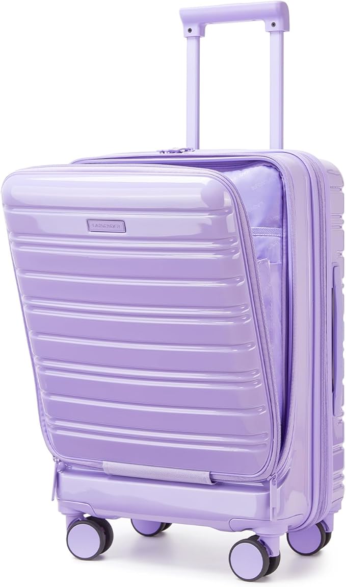 LARVENDER Carry On Luggage 22x14x9 Airline Approved, 20 Inch Expandable PC+ABS Hardside Carry On Luggage with Front Pocket Spinner Wheels TSA Lock for Women Men (Lavender)