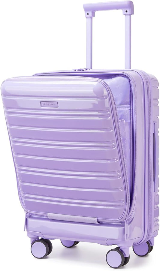 LARVENDER Carry On Luggage 22x14x9 Airline Approved, 20 Inch Expandable PC+ABS Hardside Carry On Luggage with Front Pocket Spinner Wheels TSA Lock for Women Men (Lavender)