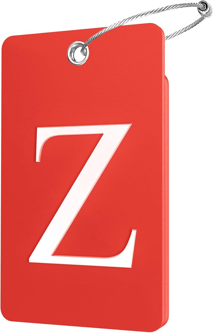 Gostwo 2 Pack Luggage Tags for Suitcases, 26 Initial Letter Travel Luggage Baggage Identification Labels ID Tag Fully Bendable Tags with Stainless Steel Loop (Red) (Letter Z)