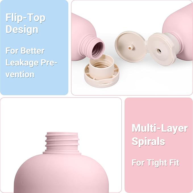 ASEVAT 8.8oz 4pack Refillable Travel Shampoo and Conditioner Bottles, Travel Size containers, Travel Bottle for toiletries, Squeeze Bottles with Flip Cap, Empty Plastic Leak Proof Travel Bottles