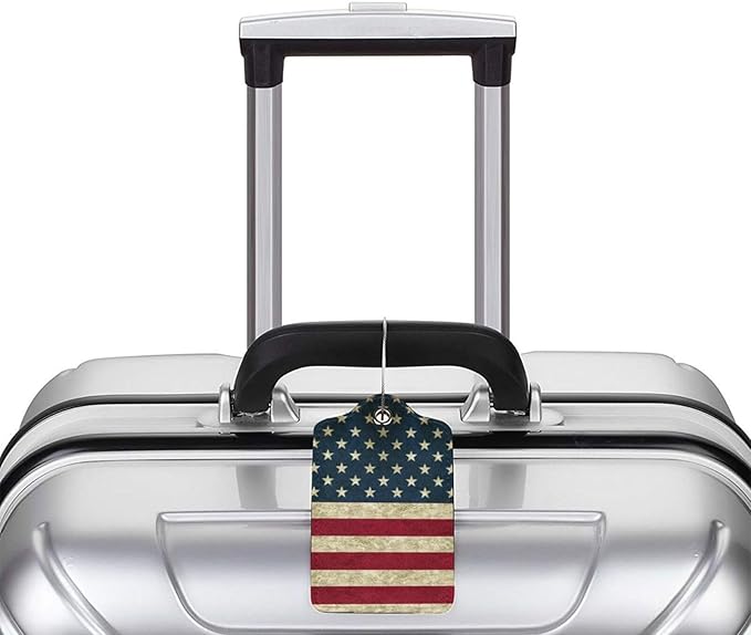 2 Pack Luggage Tag USA Travel PU Cute Leather Luggage Tag Name ID Labels with Privacy Cover Suitcases Women Men Girls Boys Fun Laggage Tags (USA)