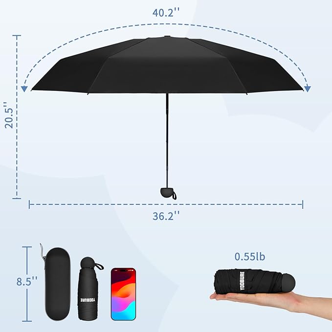 Yoobure Travel Umbrella Portable Compact Umbrellas, Pocket Mini for Purse, Umbrellas for UV Sun & Rain Small for Backpack, Umbrella with Case Folding for Kids Women
