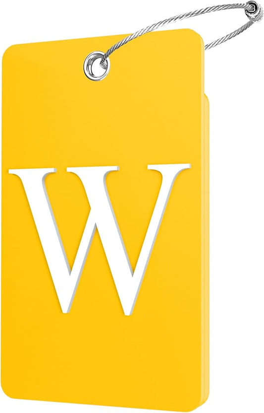 Gostwo 2 Pack Luggage Tags for Suitcases, 26 Initial Letter Travel Luggage Baggage Identification Labels ID Tag Fully Bendable Tags with Stainless Steel Loop (Yellow) (Letter W)