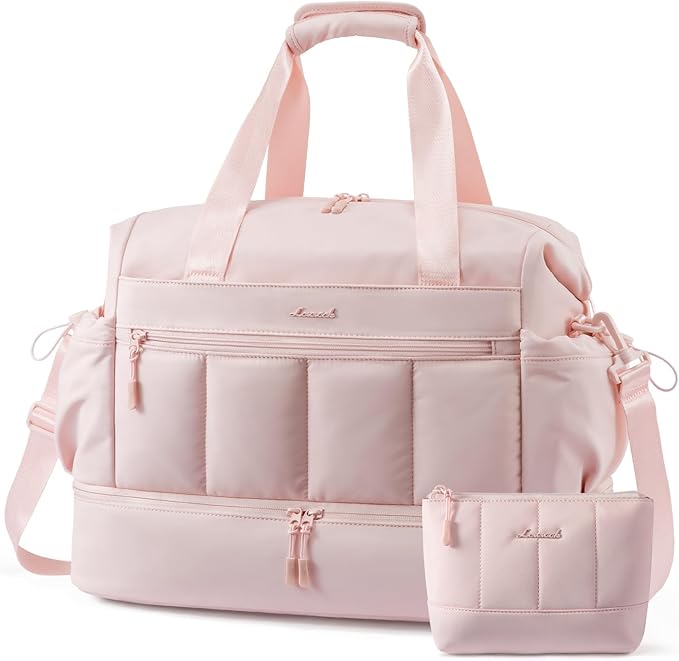 LOVEVOOK Travel Duffel Bag, Gym Bag for Women, Large Weekender Overnight Bags with Shoe Compartment, 38L Carry on Gym Hospital Bag with Wet Pocket, 2 Pcs