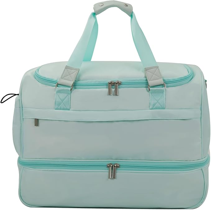 Carry On Travel Duffel Bag for Women & Men,Overnight Weekender Bag with Shoe Compartment,Trolley Sleeve and Adjustable Shoulder Strap,Business & Weekend Travel,Gym,Sports,Yoga & Dance(Blue)