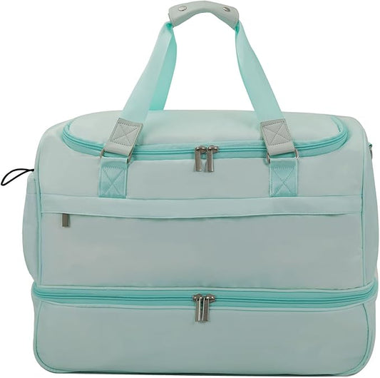 Carry On Travel Duffel Bag for Women & Men,Overnight Weekender Bag with Shoe Compartment,Trolley Sleeve and Adjustable Shoulder Strap,Business & Weekend Travel,Gym,Sports,Yoga & Dance(Blue)