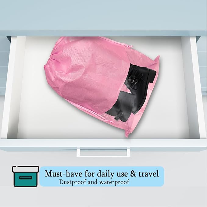 6 Pack Dust Bags for Purses and Handbags, Large Non-Woven Dustproof Drawstring Bags, Travel Shoe Bags, Purse Dust Bags for Storage with Transparent Slot - 15.7in X 19.6in, Pink