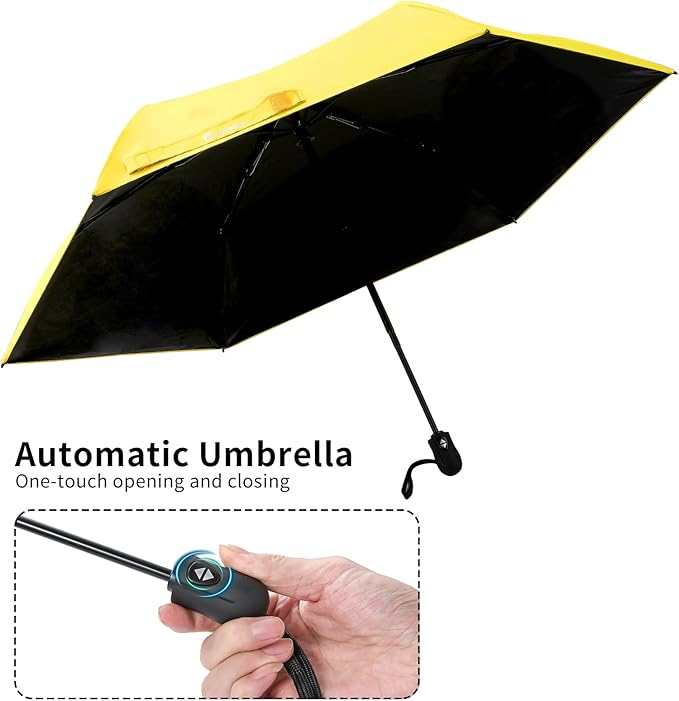 GAOYAING Mini Compact Travel Umbrella with Reflective Safety Stripes, Portable Folding Design with Case