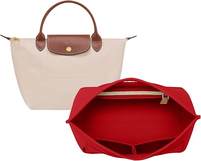 OPPOSHE Purse Organizer Insert for Longchamp Le Pliage, Premium Felt Long Champ Bag Handbag Women, Tote Organizer Insert with 6 Compartments (Small, Red)