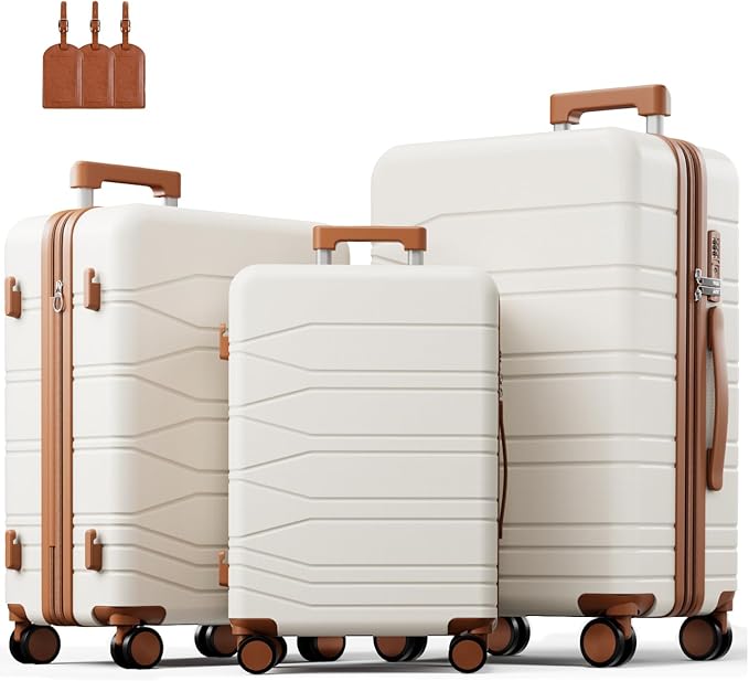 3 Piece Luggage Set, 21/25/29 Inch Expandable Luggage Sets with Spinner Wheels, ABS+PC Hardshell Suitcases, Suitcase Set with YKK Zipper, TSA Lock & 3 Tags