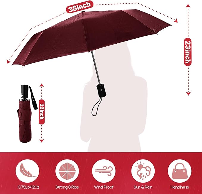 Travel Compact Umbrella, Folding Travel Umbrella for Rain and Shine Small, Windproof Automatic Open/Close, Portable Umbrellas