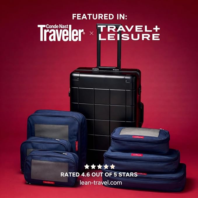 LeanTravel Premium Compression Packing Cubes for Travel - Suitcase Organizer Bags with Double Zipper & Breathable Mesh Panel - Space Saving Carry On Luggage Essentials (6-Pack, Navy Blue)
