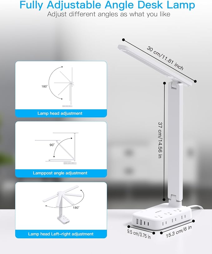 Desk Lamp,Power Strip with 6 AC Outlets & 4 USB Ports, Dorm Room Essentials | One Beat Touch Control LED Lamp, 4 Color Modes 5 Brightness Levels,Eye-Caring Reading Lamp,5ft Cord,Study Home Office College