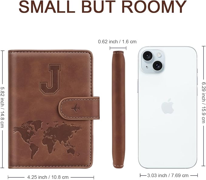 Passport Holder Wallet Cover Personalized Letter A-Z Travel Wallet RFID Blocking Passport Cover Wallet Case for Travel Passport Book Holders for Women and Men, Brown-J