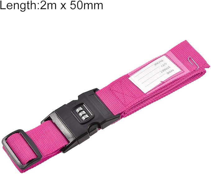 uxcell Luggage Straps Suitcase Belts with Buckle, Combination Lock, 2Mx5cm Adjustable PP Travel Packing Accessories, Rose Red, 2Pcs