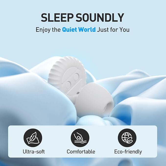 Noise Cancelling Earplugs 2 Pairs for Sleeping, Travel, Office - Soft Silicone Earplugs, 35dB Noise Reduction, Comfortable, Reusable, Multiple Sizes XS/S/M/L for Snoring, Focus & Study - Black & White