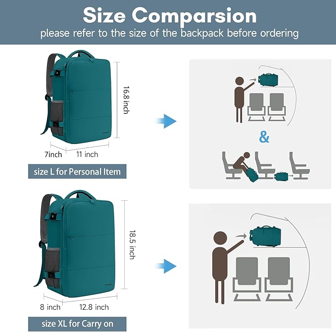 Taygeer Carry on Backpack for Men Women, Luggage Laptop Backpack for Airplane Travel with Water Bottle Pocket, 35L Water Resistant Gym Weekender Bag for College Gift, Peacock Blue