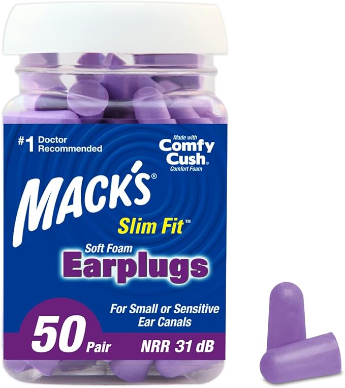 Mack's Slim Fit Soft Foam Earplugs, 50 Pair - Small Ear Plugs for Sleeping, Snoring, Traveling, Concerts, Shooting Sports & Power Tools | Made in USA