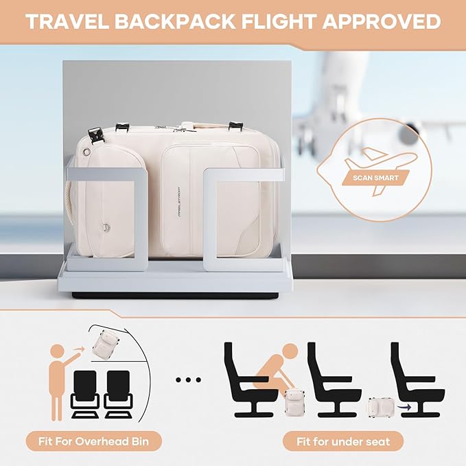 Maelstrom Travel Backpack for Men Women, 35L Carry on Backpack for Traveling on Airplane,with Belt Bag&Shoe Compartment,Waterproof Laptop Backpack fit 17”Laptop-Beige, Large