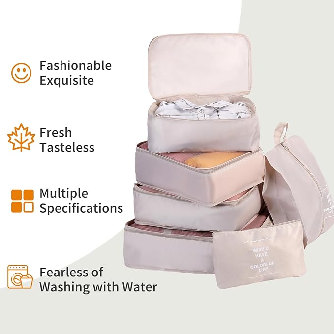 11 Set Packing Cubes for Travel Essentials, Suitcase Organizer Bags for Airplane Road Trip Camp - Beige