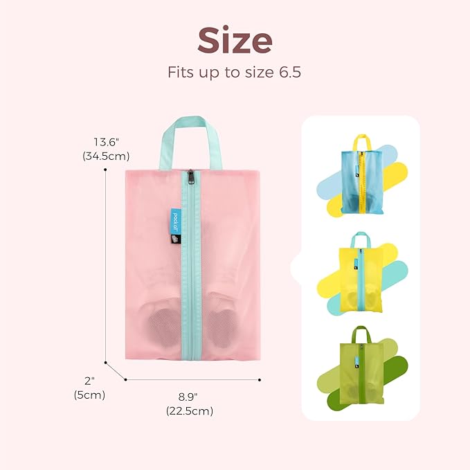 pack all Kids Shoe Bag for Travel, Water-Resistant Shoe Pouch for Gym, Odor-Resistant Soccer Cleats Bag for Sport, Cute Design for Girls, Boys, Toddlers (Pink)