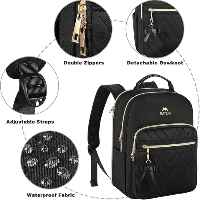 MATEIN Backpack Purse for Women, 17 inch Stylish Cute Waterproof Backpack Purse, Waterproof Fashion Casual Daily Shoulder Bag for Work College Travel, Gifts for Ladies, 2pcs Set, Black