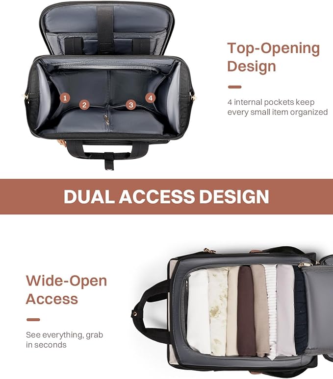 Rolling Puffer Backpack for Women, Travel Backpack with Wheels, 16 Inch Wheeled Laptop Backpck, Dual-Opening Design Overnight College Underseat Carry on Luggage, Roller Business Work Bag, Beige Brown