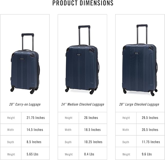 Kenneth Cole REACTION Out of Bounds Lightweight Hardshell 4-Wheel Spinner Luggage, Naval, 20-Inch Carry On