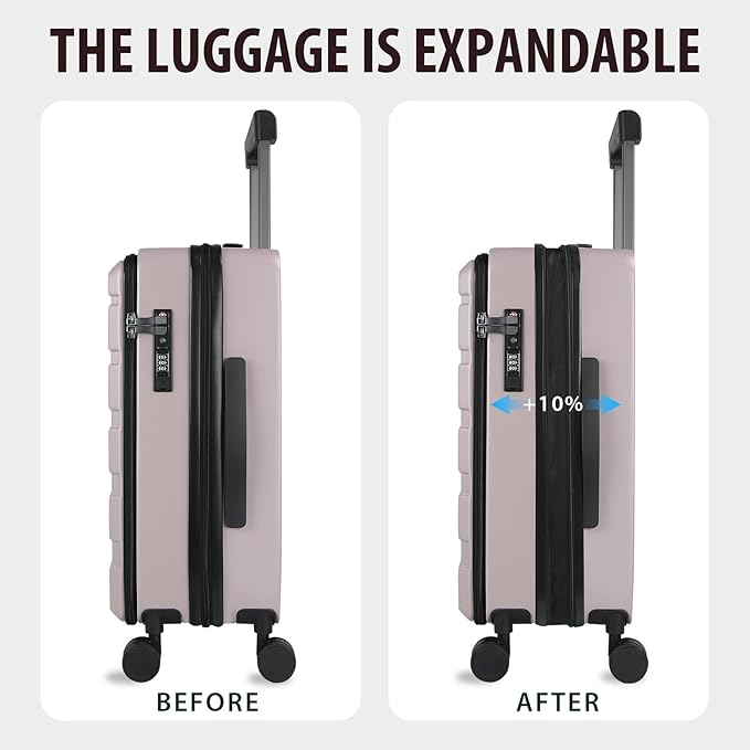 KROSER Carry On Luggage with Spinner Wheels & Built-in TSA Lock, Expandable Top Opening Hard Shell Suitcase Large Capacity Durable Rolling Luggage with USB Port, Carry-On 20-Inch, Matte Purple/Pink