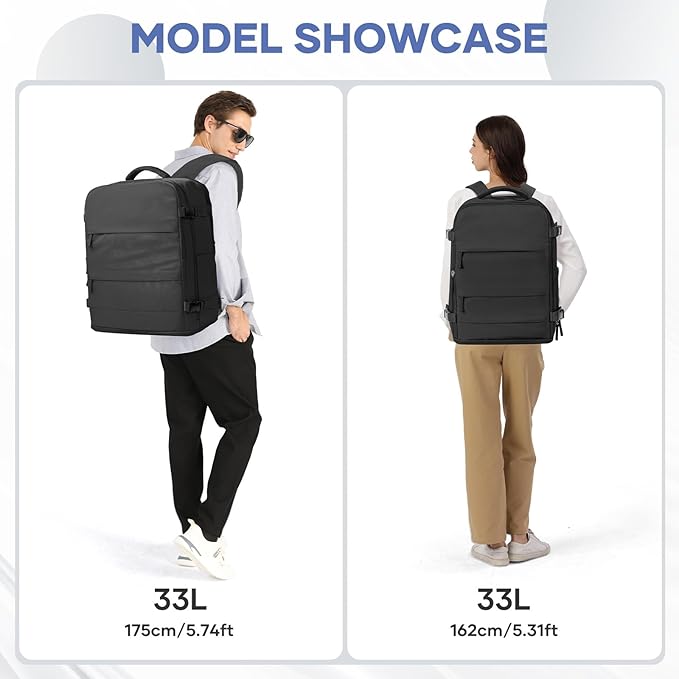 coowoz Large Travel Backpack Carry On for Women Man Black Waterproof Gym Backpacks with Laptop Compartment Mochila de Viaje Teacher Personal Item Backpack Rucksack Airplane Accessories Must Haves