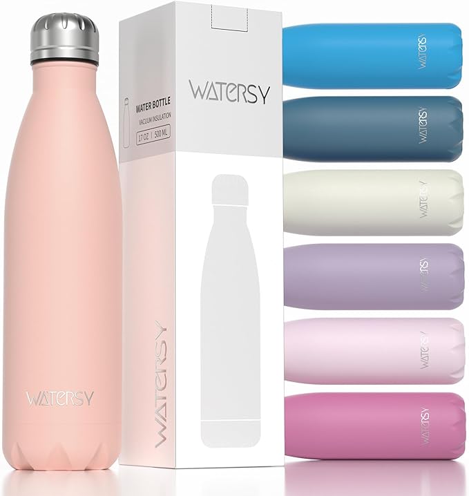 WATERSY Stainless Steel water bottles,17oz/500ml Insulated Water Bottles,Pink metal water bottle Keeps Drink Cold and Hot,BPA Free kids water bottles for School,Gym,Travel,Sports