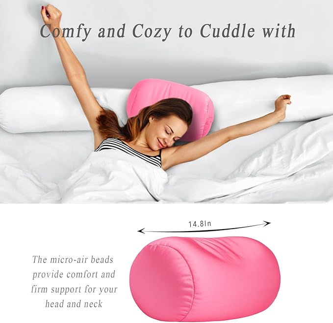 Squishy Microbead Neck Pillow, 7Inch x 12Inch Soft Travel Body Bed Pillow Bean Pillow for Kids Adult Chair Sleeping Car Seat, Fun Dormroom