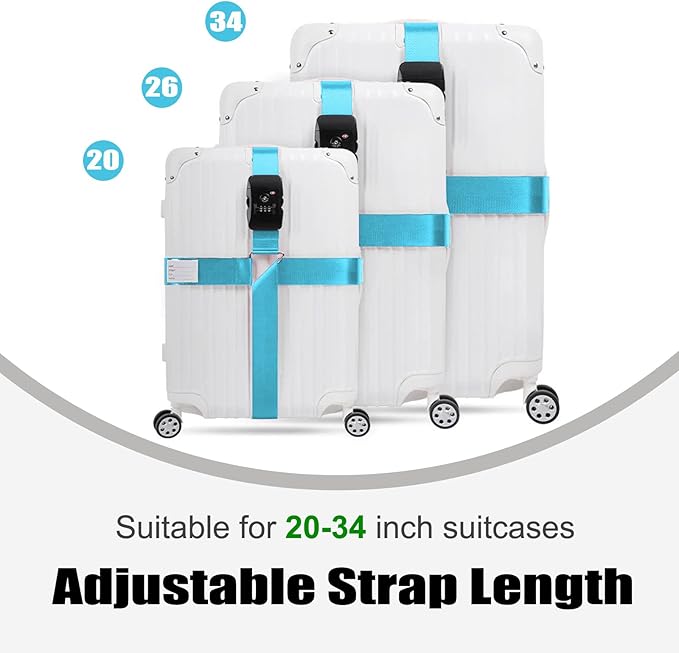 Luggage Straps TAS,Travel Strap with Name tag,Easy to Identify,Luggage Straps TSA Approved with Lock,Combination Luggage Lock with Adjustable Length,Compatible with 20-34 inch Luggage(Blue 1 Pack)