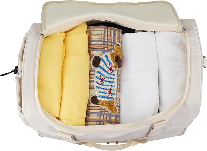 Carry On Travel Duffel Bag for Women & Men,Overnight Weekender Bag with Shoe Compartment,Trolley Sleeve and Adjustable Shoulder Strap,Business & Weekend Travel,Gym,Sports,Yoga & Dance(Ivory)