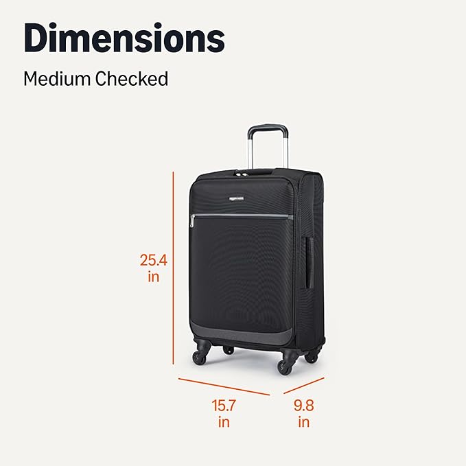 Amazon Basics 23" Medium Checked Softside Luggage Suitcase with Spinner Wheels, Expandable Space, Zippered Pockets, Telescopic Handle, Black