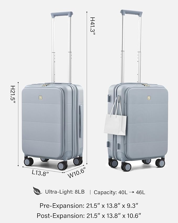 Hanke Hardside Expandable Carry On Luggage, 20 Inch Top Opening Trunk Luggages with Spinner Wheels, All-PC Hard Shell Carry-On Suitcase, Lightweight & TSA Airline Approved (Grey, 46L)