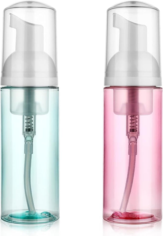 2 Pack Foam Pump Bottle Travel 60 ml/2 oz Small Size Mousse Foam Soap Dispenser Clear Plastic Foaming Soap Dispenser Mini Empty Refillable Pump Containers for Face Wash Lash Shampoo Skin Care