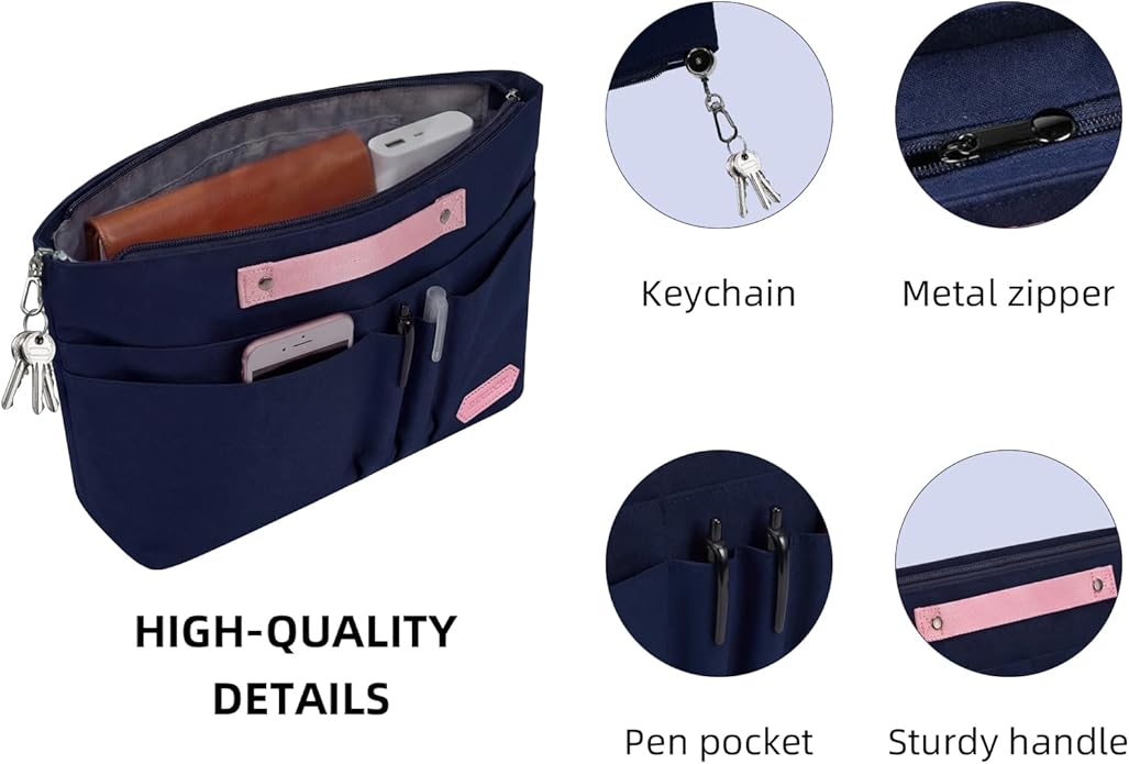 VANCORE Purse Organizer Insert for Handbags,Tote Bag Organizer Insert with Zipper Bag,Premium Handbag Organizer Inside Liner for Women with 15 Pockets