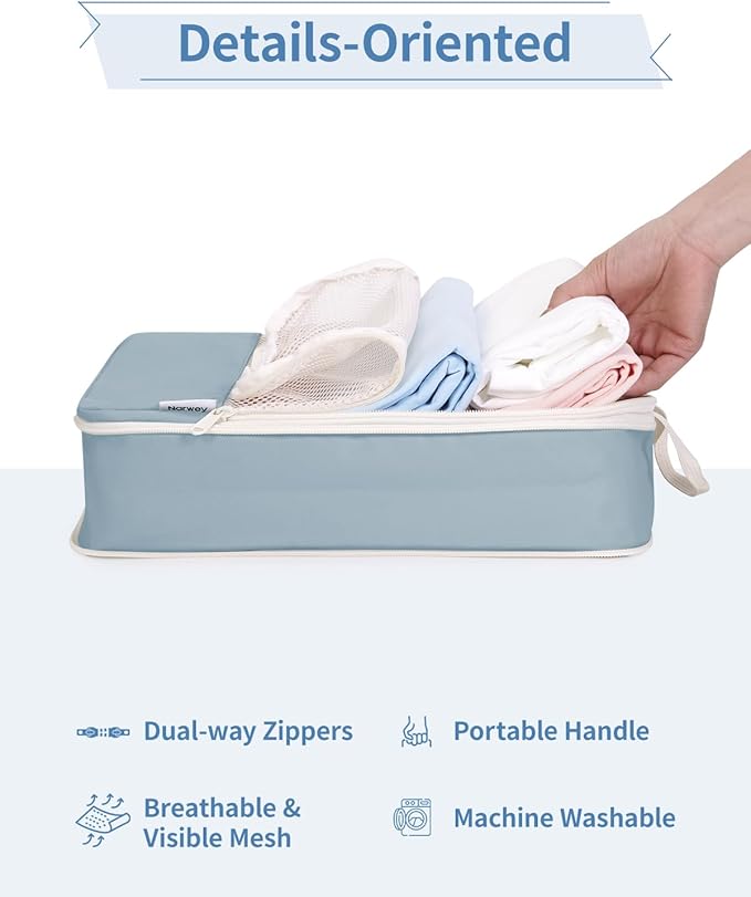 Narwey 6 Set/5 Set Compression Packing Cubes for Travel Kids Women Carry on, Packing Organizers Bag for Backpack Luggage Suitcase Duffle Bags