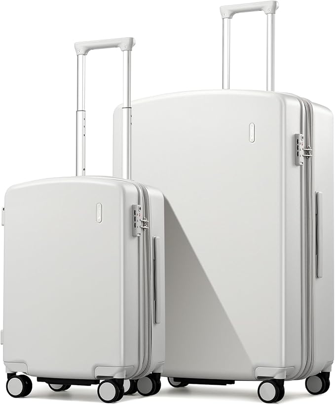 Hanke Expandable Luggage Sets 2 Piece, 20 Inch and 28 Inch Luggage Sets with Spinner Wheels, Durable PC Hard Shell Rolling Suitcase with TSA Lock for Travel (20/28 Inch, Smoke White)