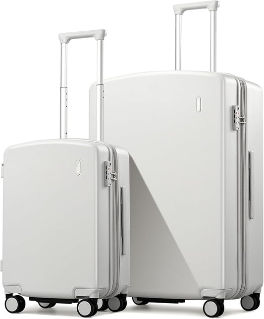 Hanke Expandable Luggage Sets 2 Piece, 20 Inch and 28 Inch Luggage Sets with Spinner Wheels, Durable PC Hard Shell Rolling Suitcase with TSA Lock for Travel (20/28 Inch, Smoke White)