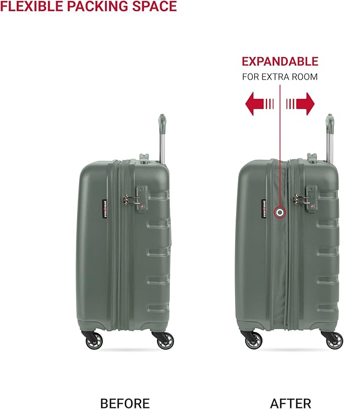 SwissGear 7366 Signature Hardside Expandable Luggage with Spinner Wheels, TSA Lock, Cup-Holder, Olive, Carry-On 19-Inch
