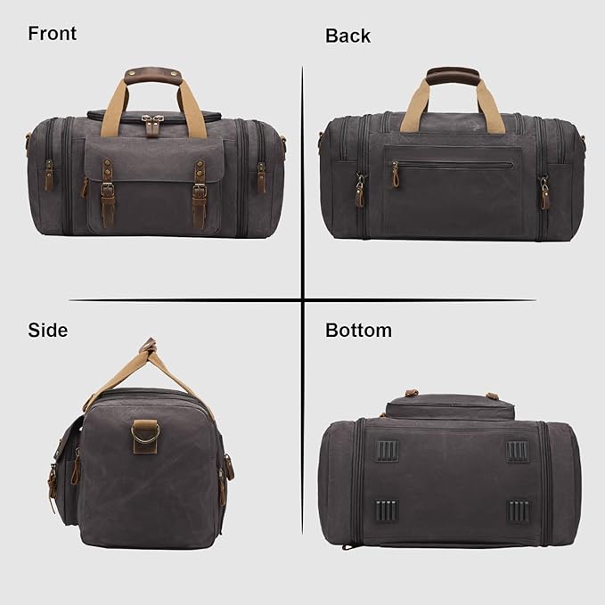 Waxed Canvas Duffel Bag 50L Waterproof Duffle Bag Travel Overnight Weekender Bag